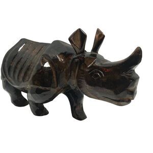 Wood Art Sculpture hand carved wooden Rhino East India Indian‎ Assam 11x5 Brown